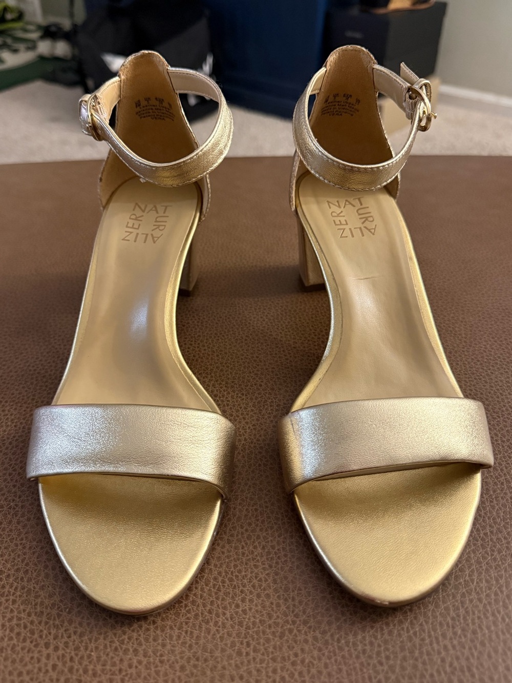 Naturalizer Gold Metallic Block Heel Sandals